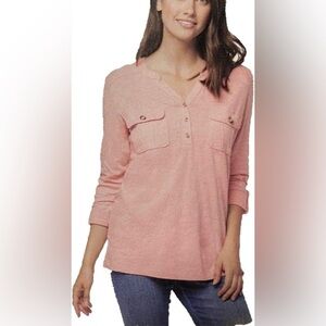 LOFT Women's Blush Button-Down Top Linen